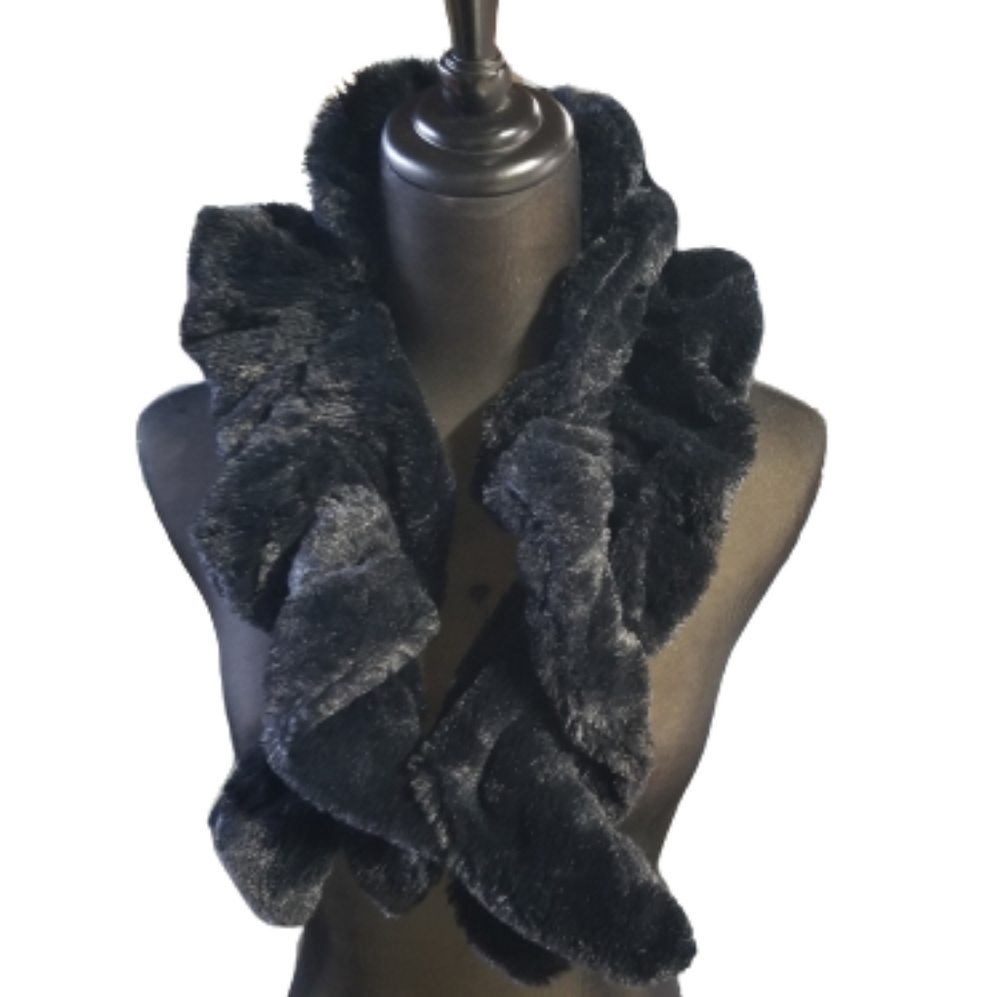 Scarf Twisted Black Fuzzy Cozy 32"